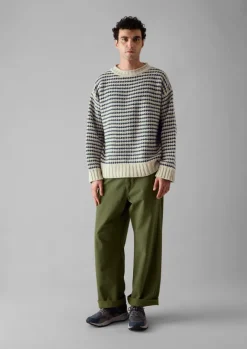 Knitwear-TOAST Tucking Stripe Wool Cotton Sweater Ecru/Navy