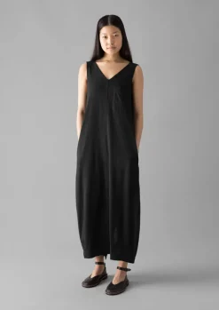 Loungewear|Dresses-TOAST V-Neck Cotton Jersey Dress WashedBlack