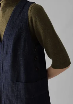 Denim|Workwear-TOAST V-Neck Denim Pinafore Dress Indigo