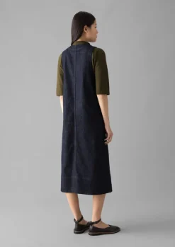 Denim|Workwear-TOAST V-Neck Denim Pinafore Dress Indigo
