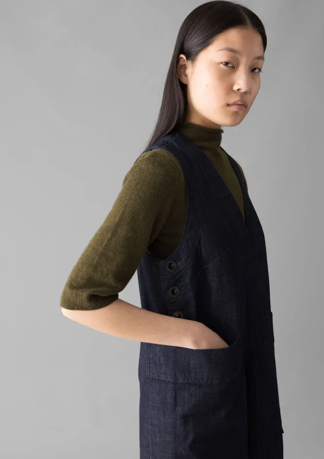 Denim|Workwear-TOAST V-Neck Denim Pinafore Dress Indigo