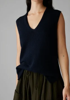 Linen|Loungewear-TOAST V-Neck Linen Cotton Knitted Tank DarkNavy