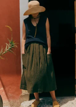 Linen|Loungewear-TOAST V-Neck Linen Cotton Knitted Tank DarkNavy