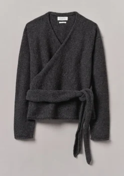 Knitwear-TOAST V-Neck Wool Wrap Cardigan Charcoal
