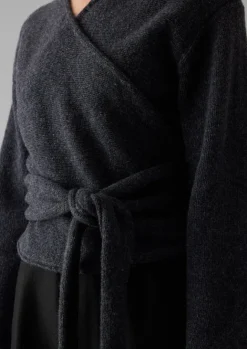 Knitwear-TOAST V-Neck Wool Wrap Cardigan Charcoal