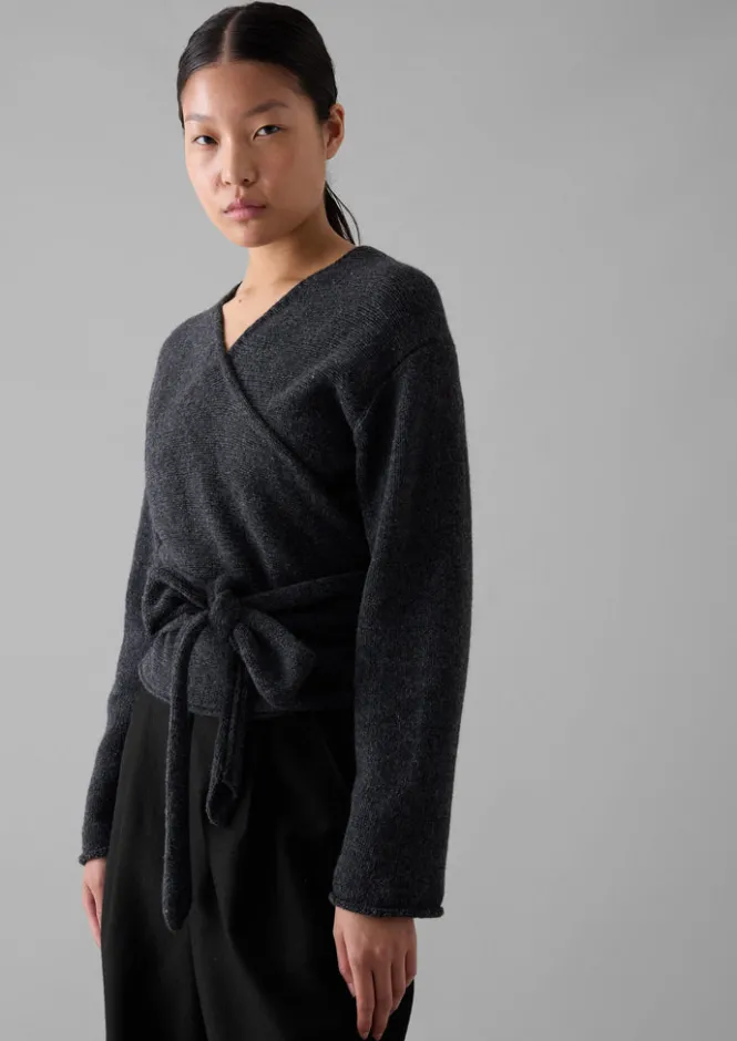 Knitwear-TOAST V-Neck Wool Wrap Cardigan Charcoal