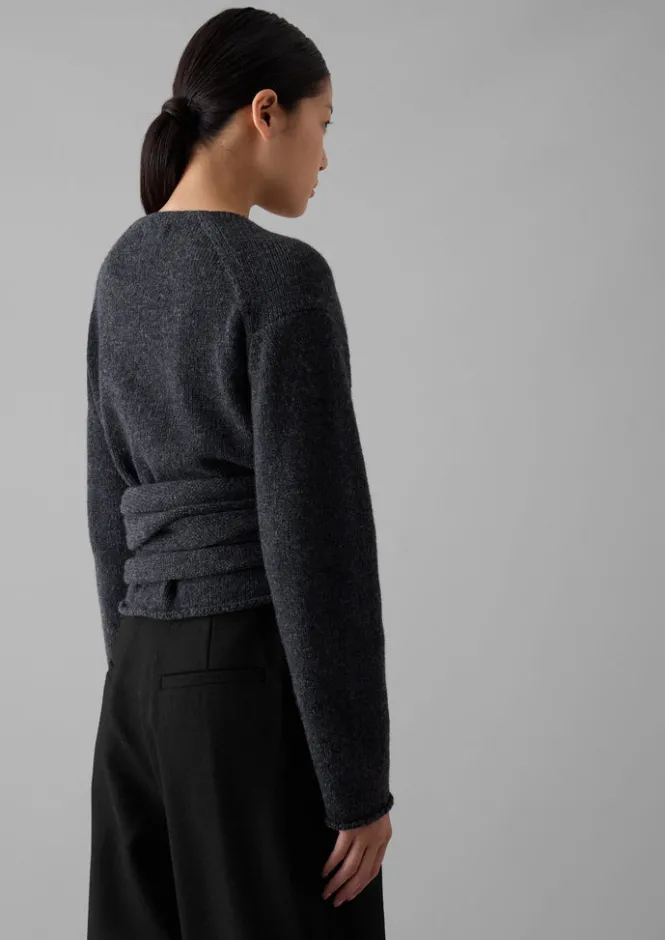 Knitwear-TOAST V-Neck Wool Wrap Cardigan Charcoal