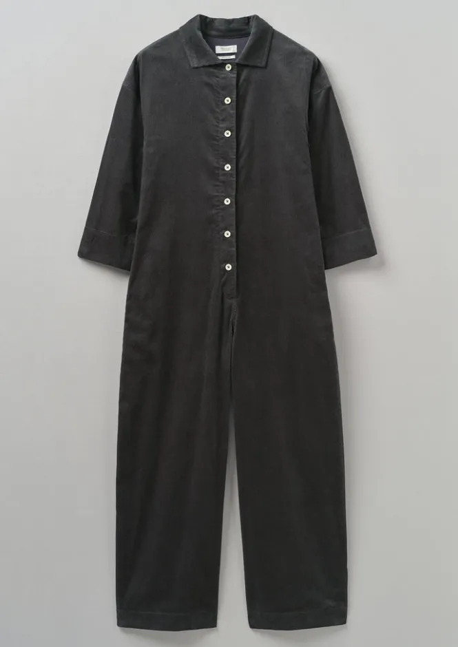 Loungewear|Jumpsuits-TOAST Wide Leg Organic Cord Jumpsuit Charcoal