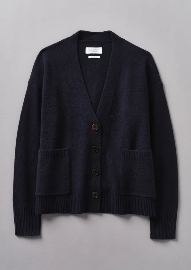 Cashmere|Knitwear-TOAST Wool Cashmere Boxy Cardigan DarkestNavy