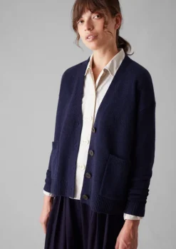 Cashmere|Knitwear-TOAST Wool Cashmere Boxy Cardigan DarkestNavy