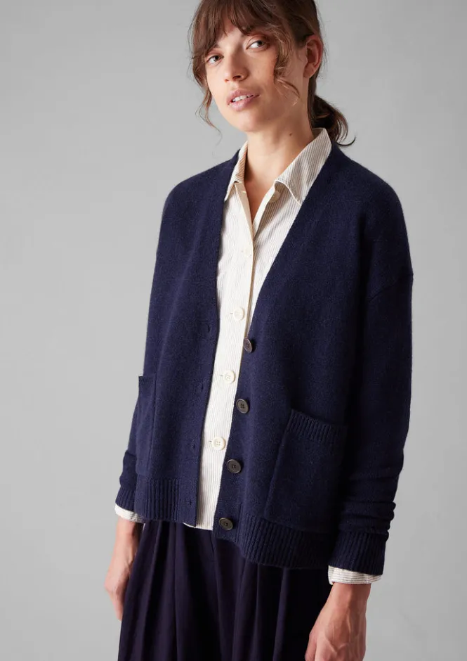 Cashmere|Knitwear-TOAST Wool Cashmere Boxy Cardigan DarkestNavy