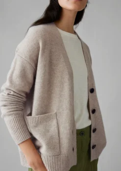 Cashmere|Knitwear-TOAST Wool Cashmere Boxy Cardigan Putty