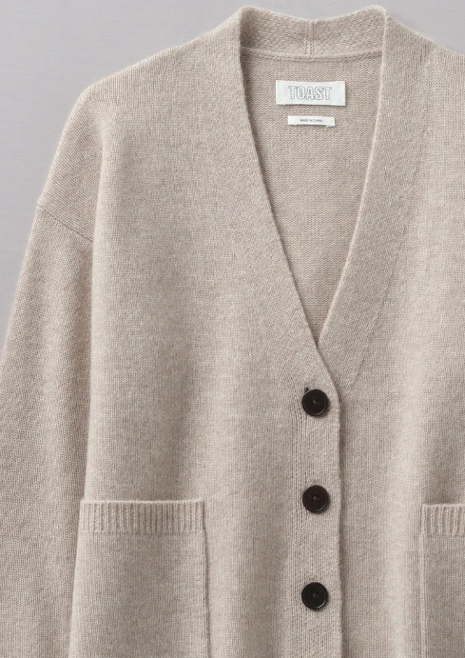 Cashmere|Knitwear-TOAST Wool Cashmere Boxy Cardigan Putty