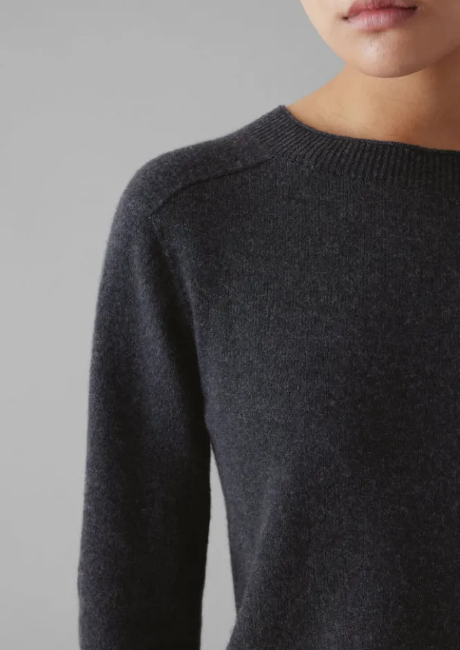 Loungewear|Knitwear-TOAST Wool Cashmere Neat Sweater Charcoal