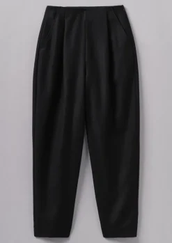 Trousers-TOAST Wool Flannel Pleat Front Trousers Black