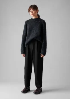 Trousers-TOAST Wool Flannel Pleat Front Trousers Black