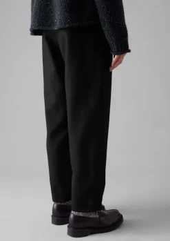 Trousers-TOAST Wool Flannel Pleat Front Trousers Black