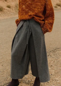 Skirts|Trousers-TOAST Wool Flannel Tie Front Culottes GreyMelange