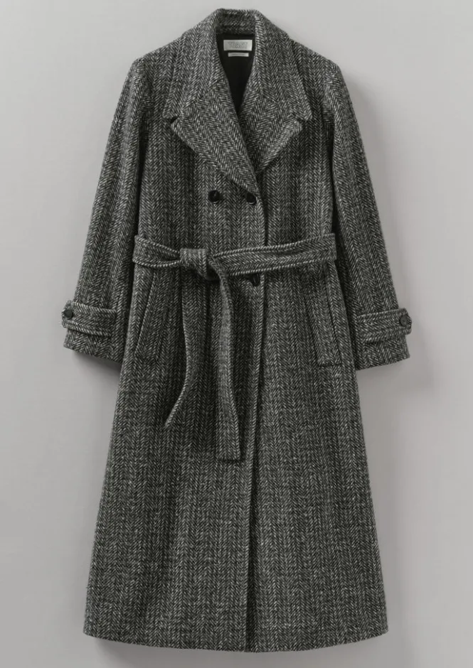 Coats & Jackets-TOAST Wool Herringbone Belted Coat GreyMelange