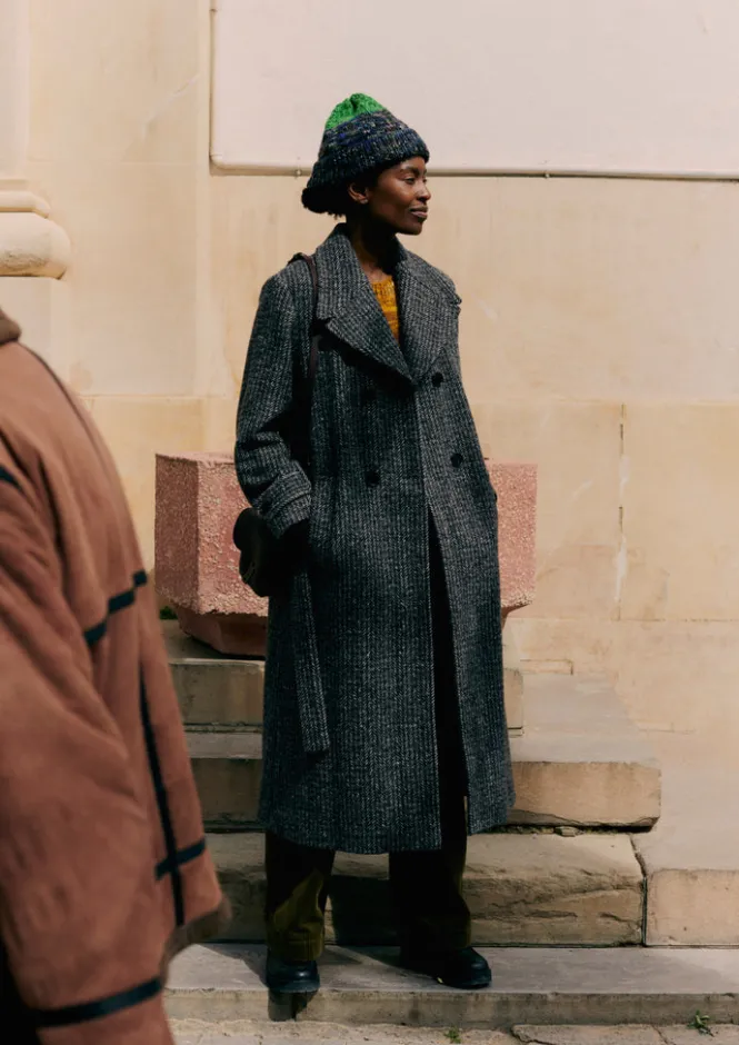 Coats & Jackets-TOAST Wool Herringbone Belted Coat GreyMelange