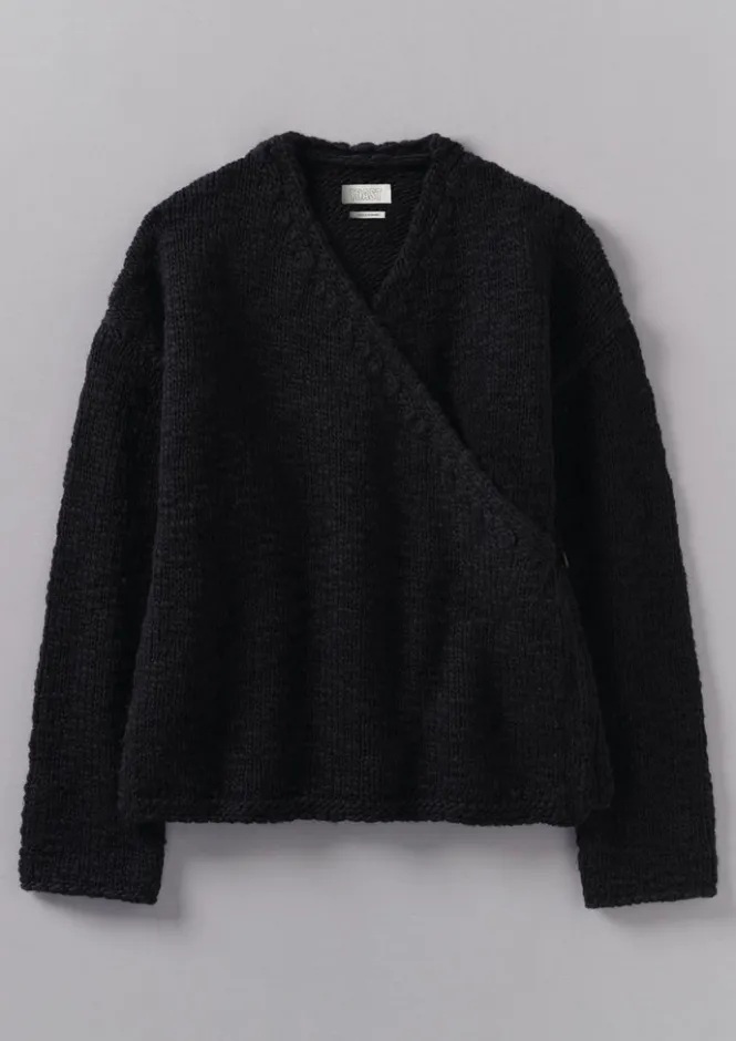 Jersey|Loungewear-TOAST Wool Knitted Wrap Jacket Black