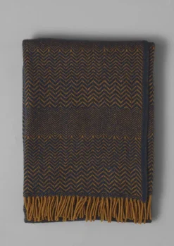 Textiles|Blankets & Throws-TOAST Zig Zag Wool Blanket Navy/Caramel
