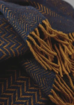 Textiles|Blankets & Throws-TOAST Zig Zag Wool Blanket Navy/Caramel